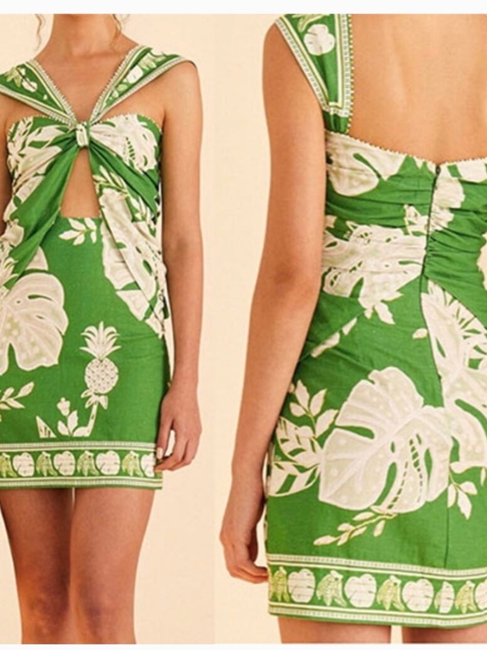 Farm Rio Green Lace Monsteras Mini Dress